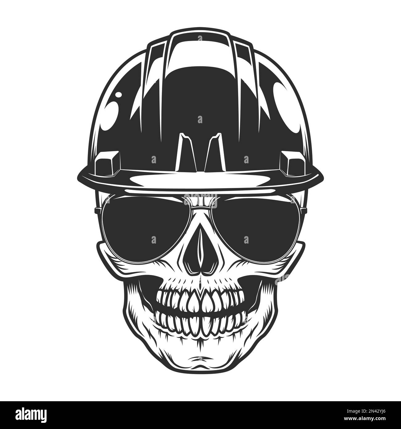 Skull in builder construction helmet hardhat concept with black eyes ...