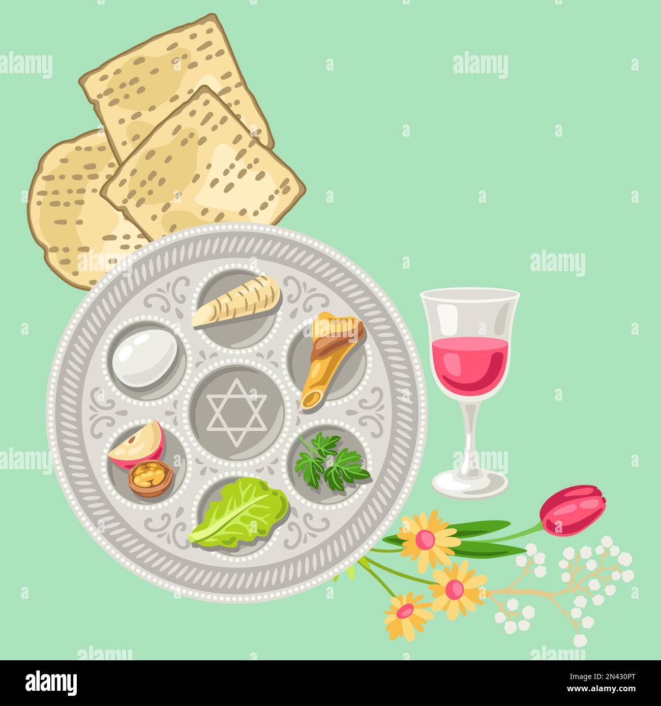 Happy Pesach Jewish Passover plate illustration. Holiday background