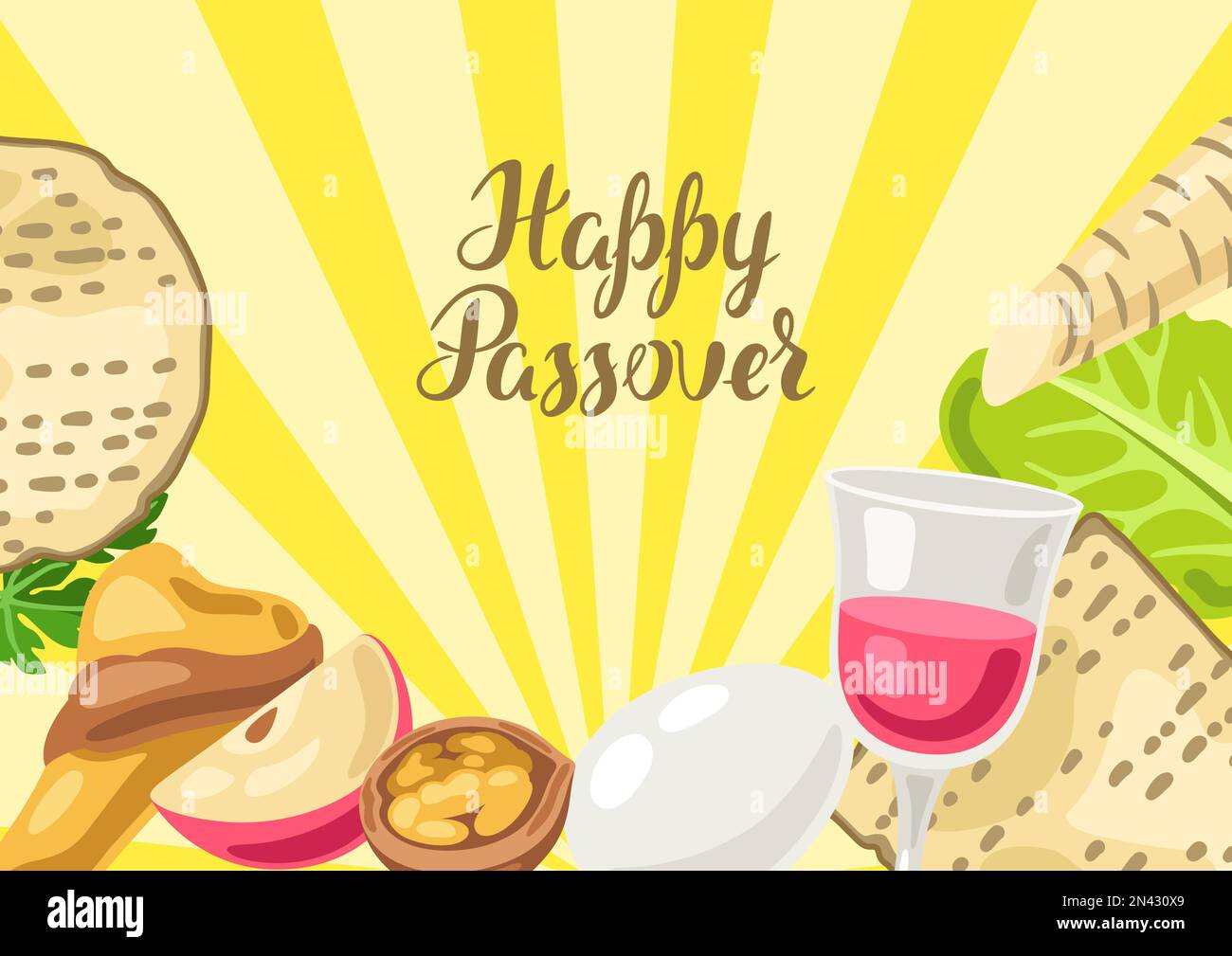 Happy Pesach Jewish Passover plate greeting card. Holiday background
