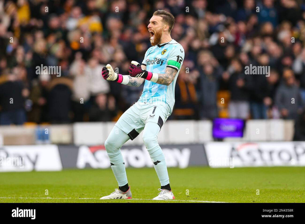 Wolverhampton Wanderers goalkeeper Jose Sa celebrates after Liverpool's Joel Matip (not pictured) scores an own goal during the Premier League match at Molineux Stadium, Wolverhampton. Picture date: Saturday February 4, 2023. Stock Photo