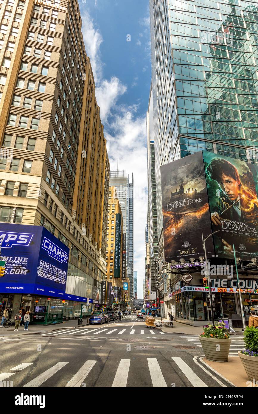New York, USA - April 24, 2022: Times Square with tourists. Iconified 