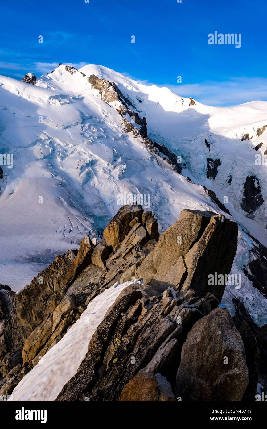 View from Aiguille du Midi of the summits of Mont Maudit and Mont Blanc ...