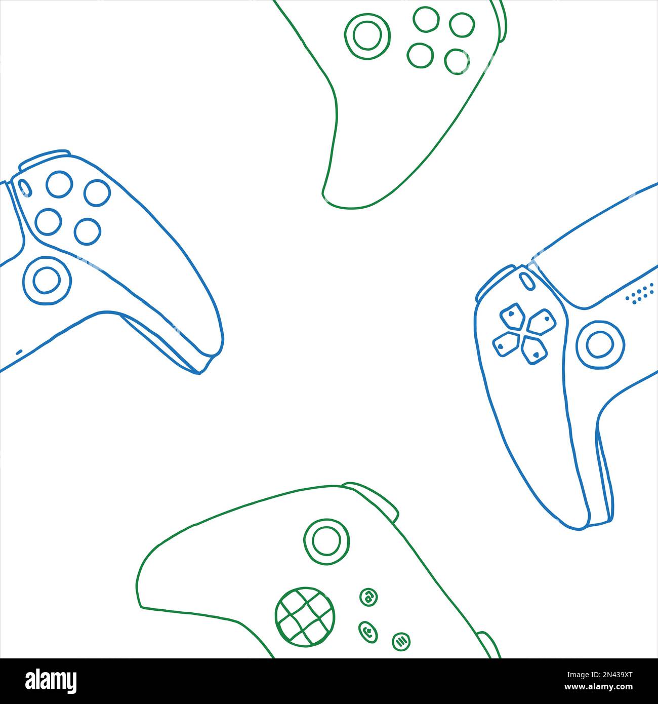 Seamless pattern of game controllers. Vector illustration in handdrawn
