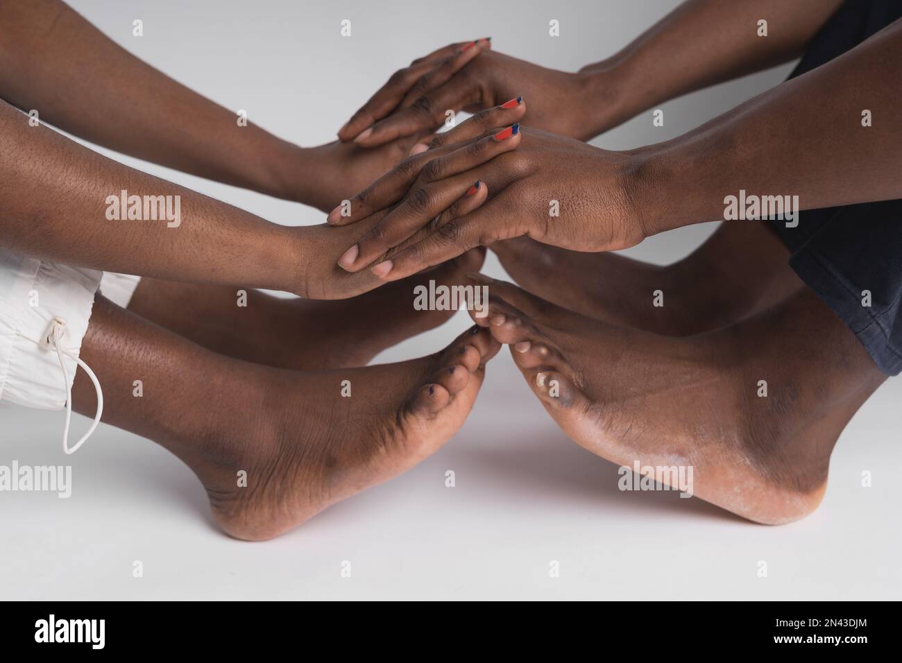 Close up African American man and woman hand touching holding together ...