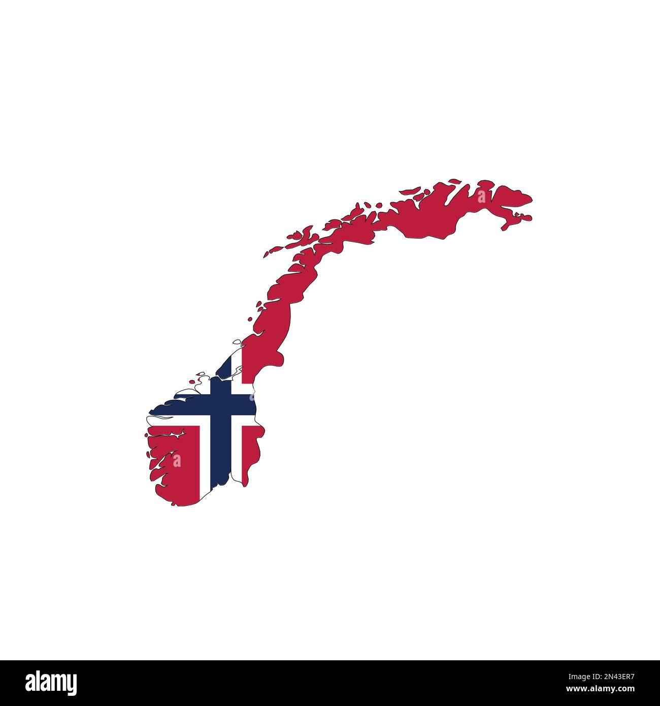 Norway - national flag in a shape of country map silhouette with thin ...