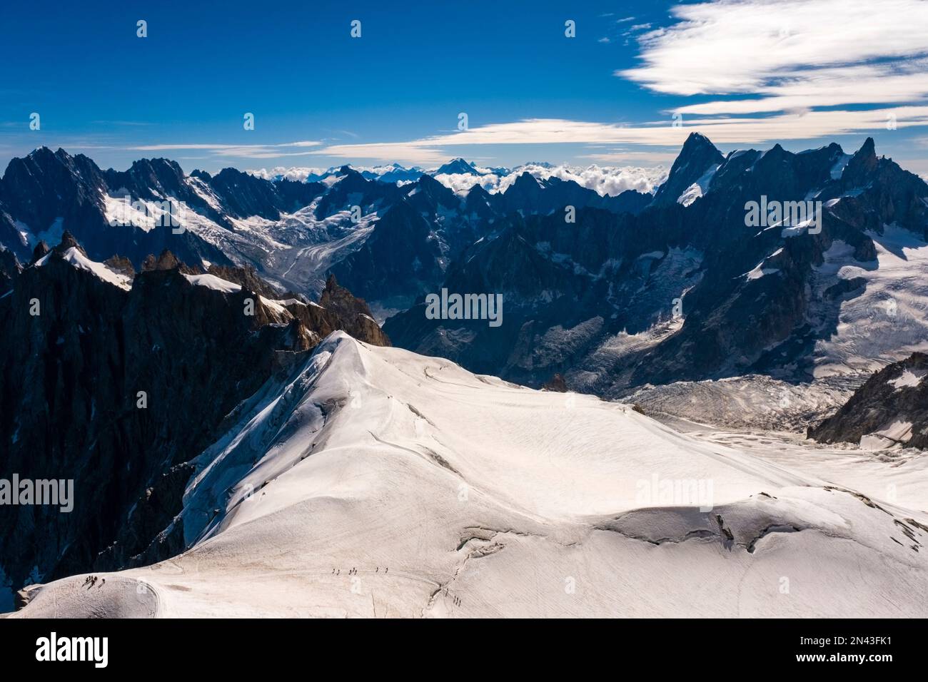 View from Aiguille du Midi of the Géant Glacier and the peaks of the ...