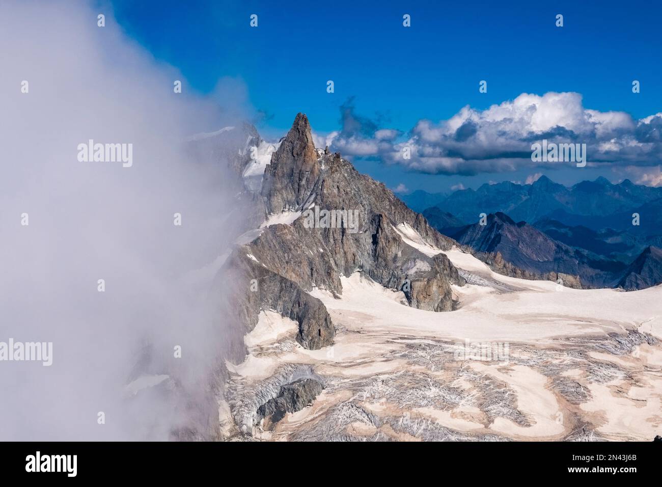 View from Aiguille du Midi of the Géant Glacier, with Dent du Géant ...