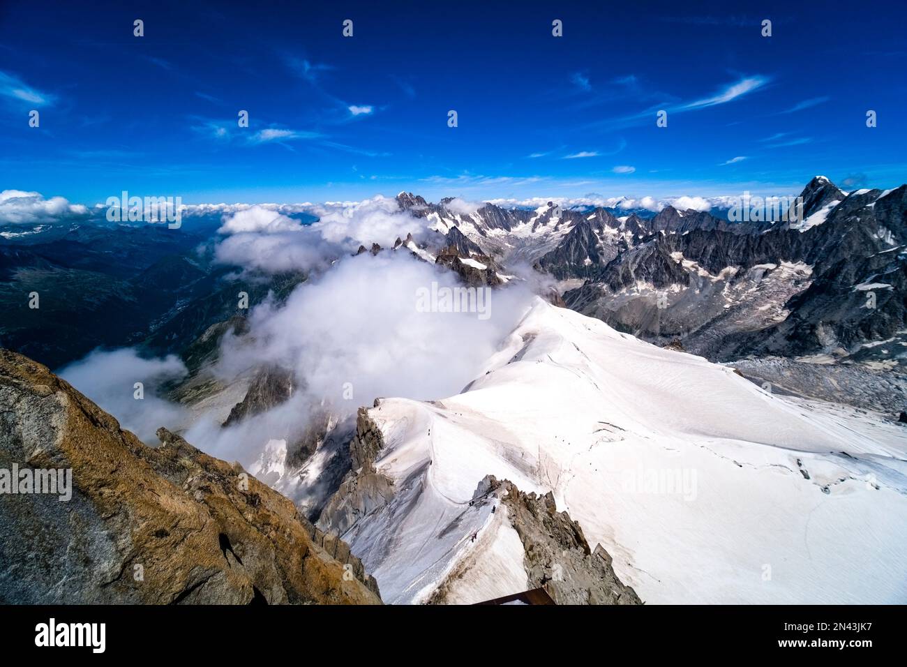View from Aiguille du Midi of the Géant Glacier and the peaks of the ...