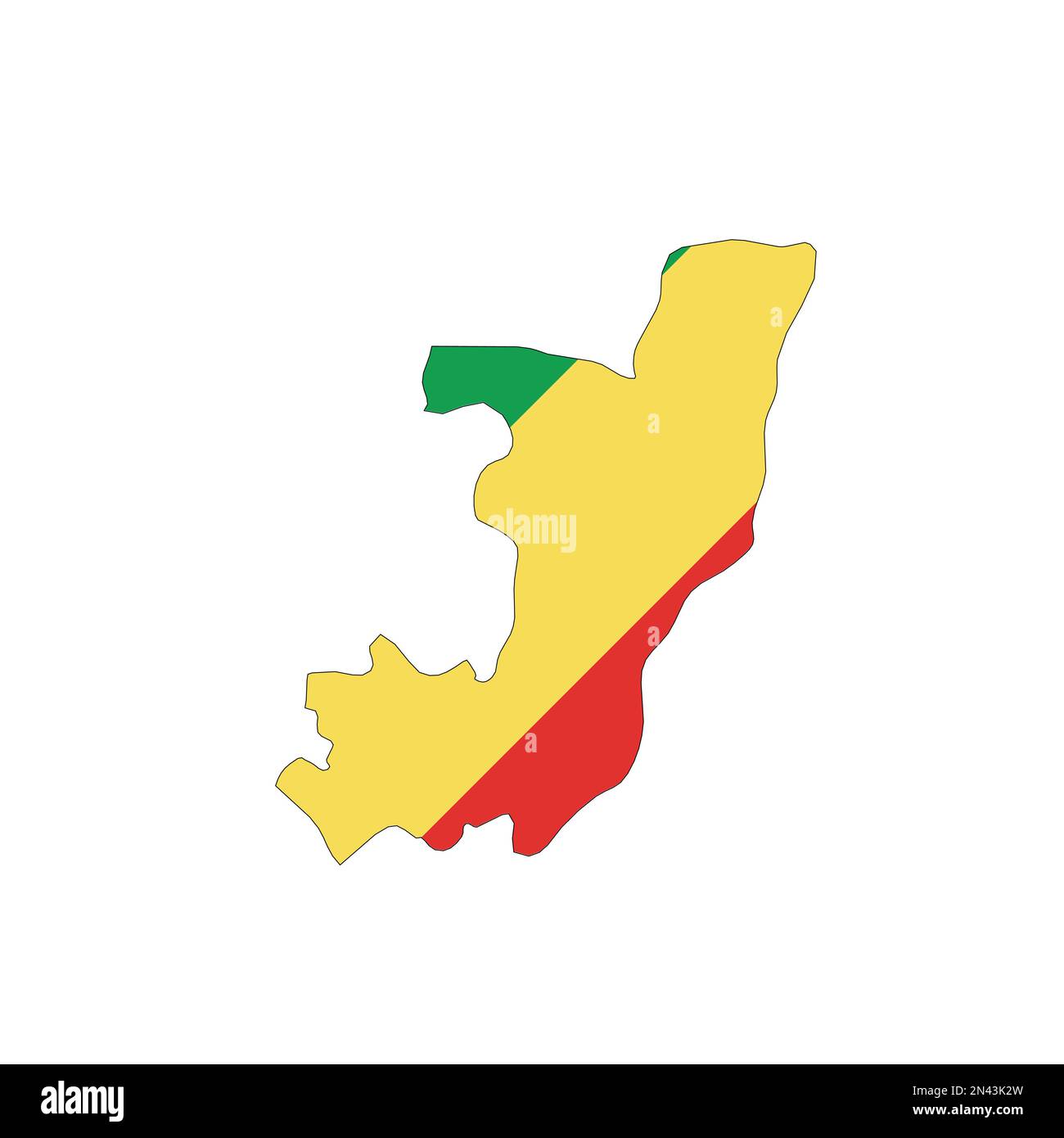 Republic of the Congo, former Zaire - national flag in a shape of country map silhouette with thin black outline. Simple flat vector icon. Stock Vector