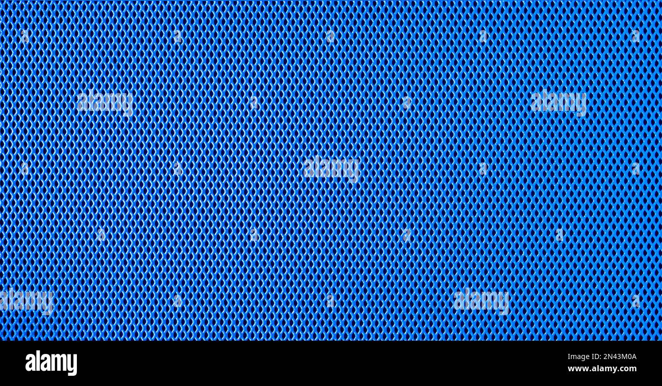 Black and blue metal mesh texture with diagonal cells. Stock Photo
