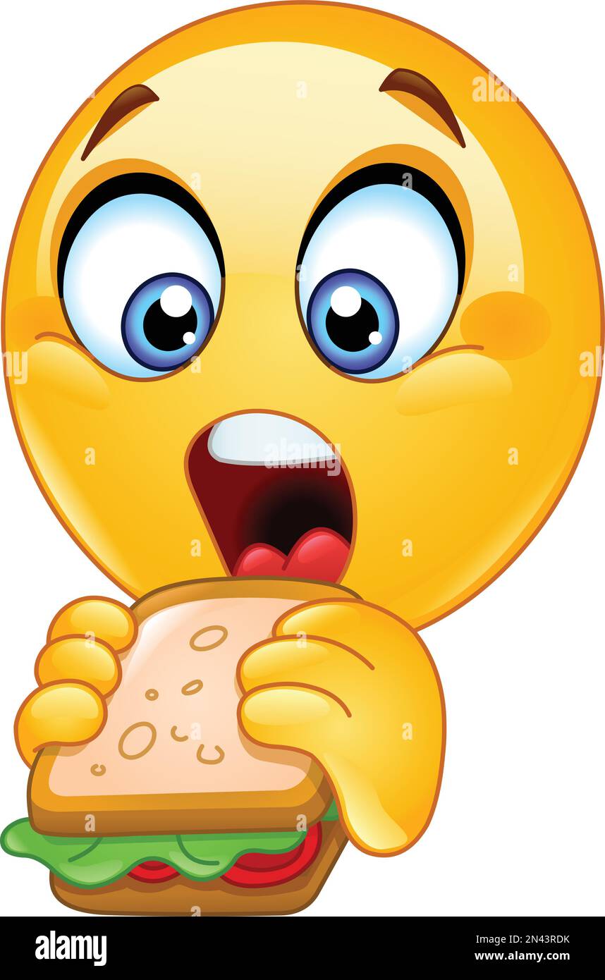 Hungry emoji emoticon eating a sandwich Stock Vector