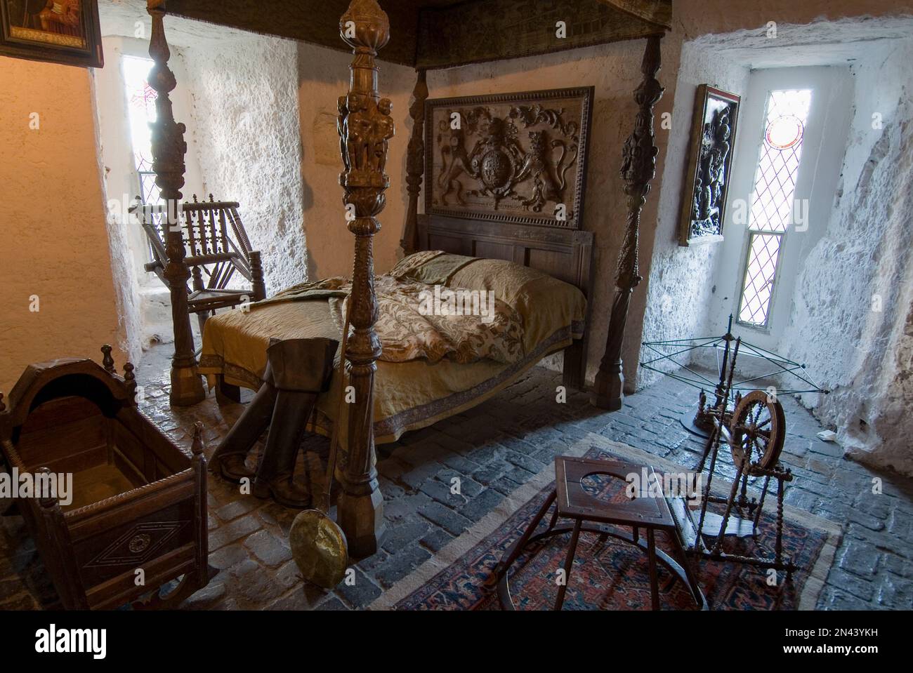 Interior of bedroom in Bunratty Castle, County Clare, Ireland Stock