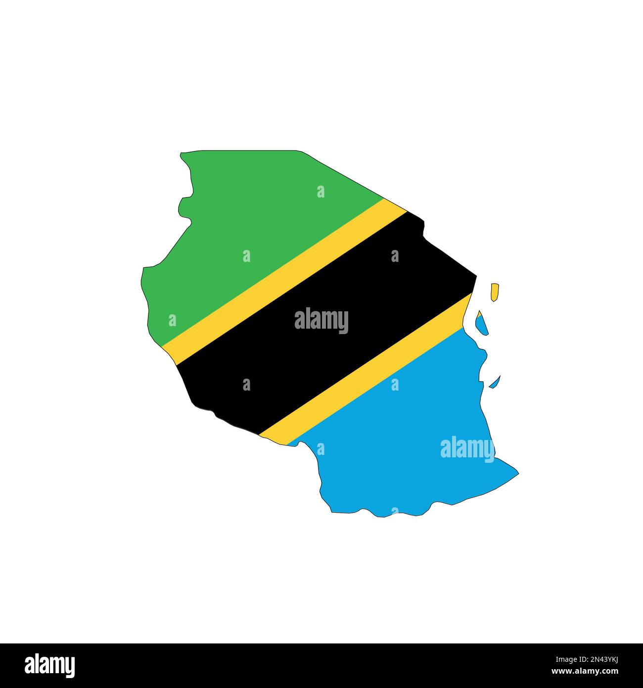 Tanzania - national flag in a shape of country map silhouette with thin ...