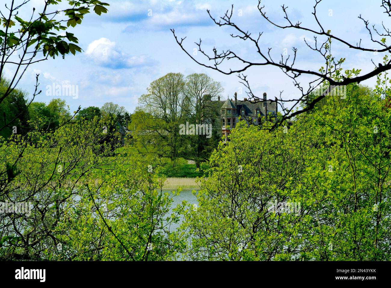 Castle Leslie over Glaslough Lake County Monaghan, Ireland Stock Photo