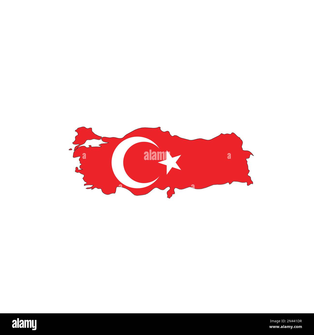 Turkey national flag in a shape of country map silhouette with thin