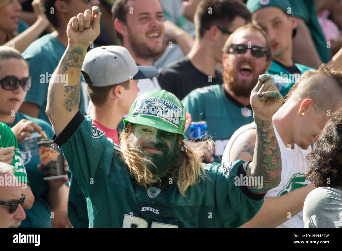 A Philadelphia Eagles fan cheers on his team during the game