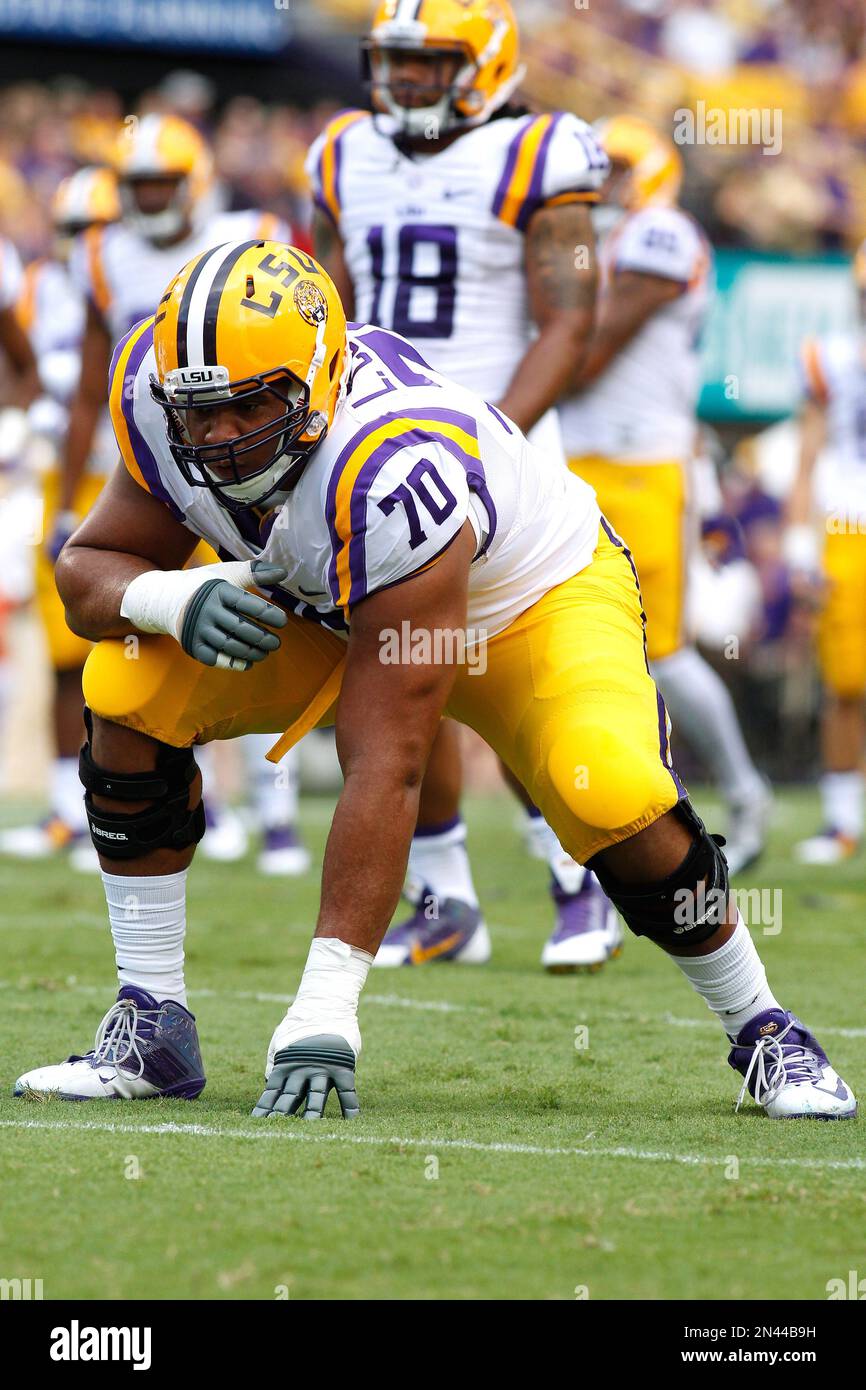 LSU offensive tackle La'el Collins (70) warms up before an NCAA college