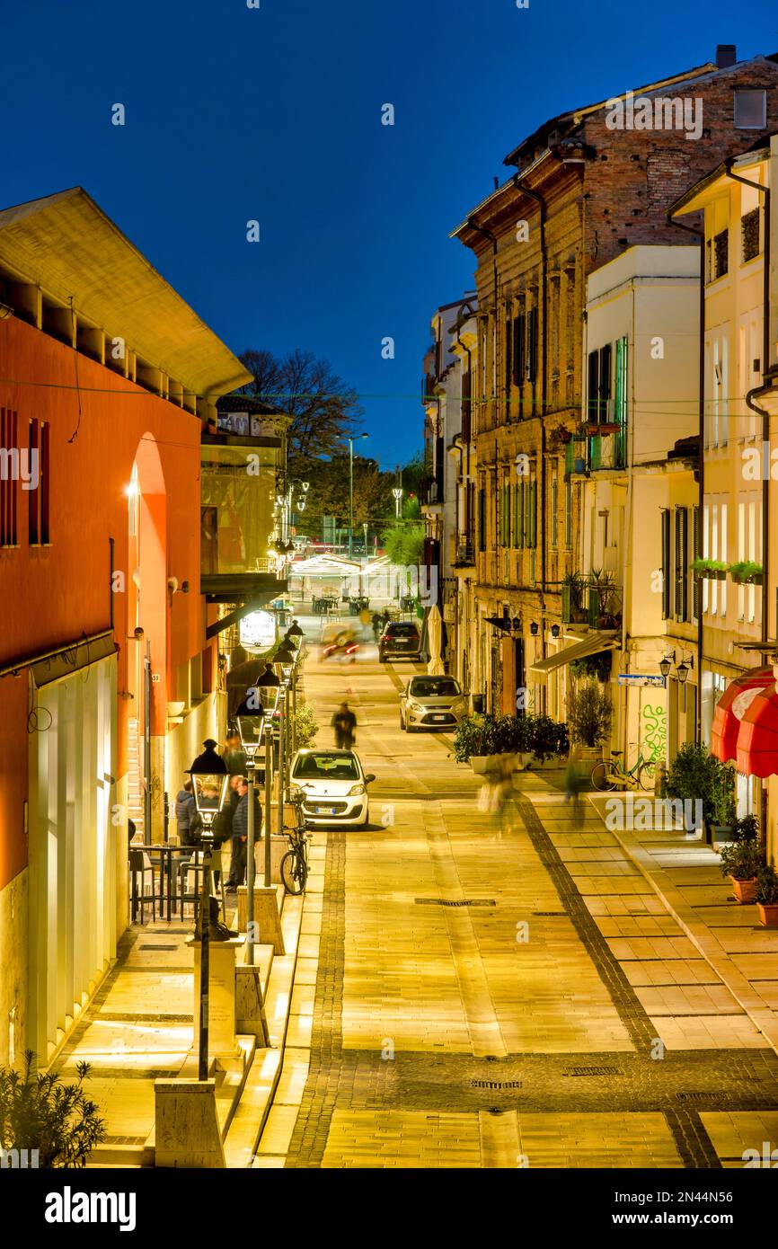 View of Corso Manthonè at night, Pescara, Italy Stock Photo