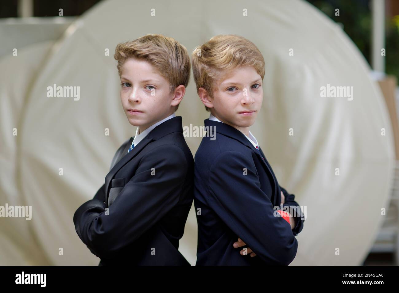 Young twin-brother actors Lukas, left, and Elias Schwarz pose for ...
