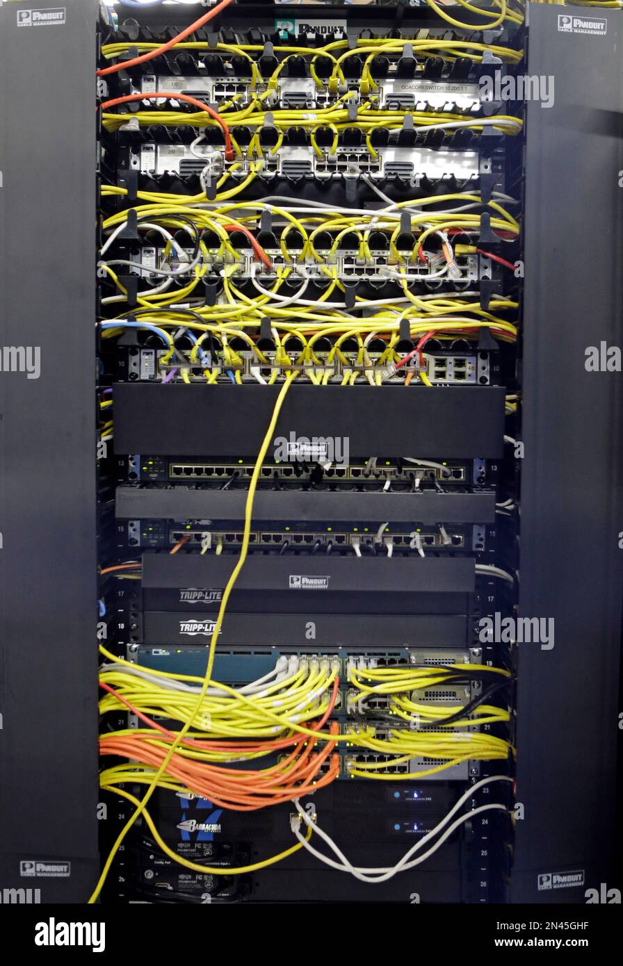 In this Aug. 29, 2014 photo, a network patch panel is shown in the ...