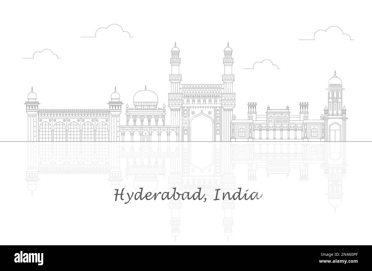 Outline Skyline panorama of city of Hyderabad, India - vector illustration Stock Vector