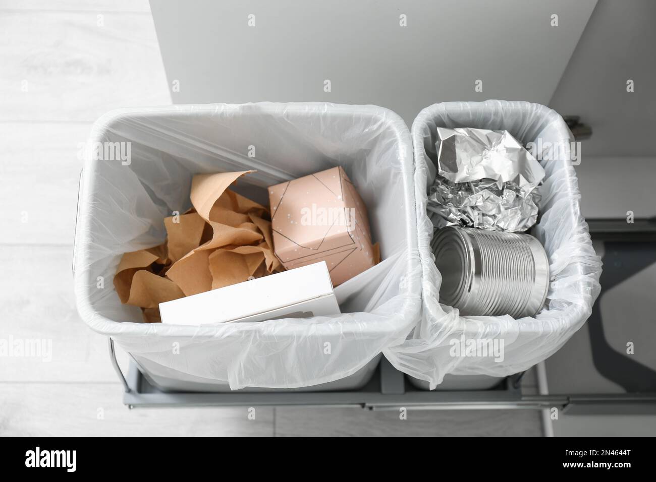 Open with full trash bins for separate waste collection in