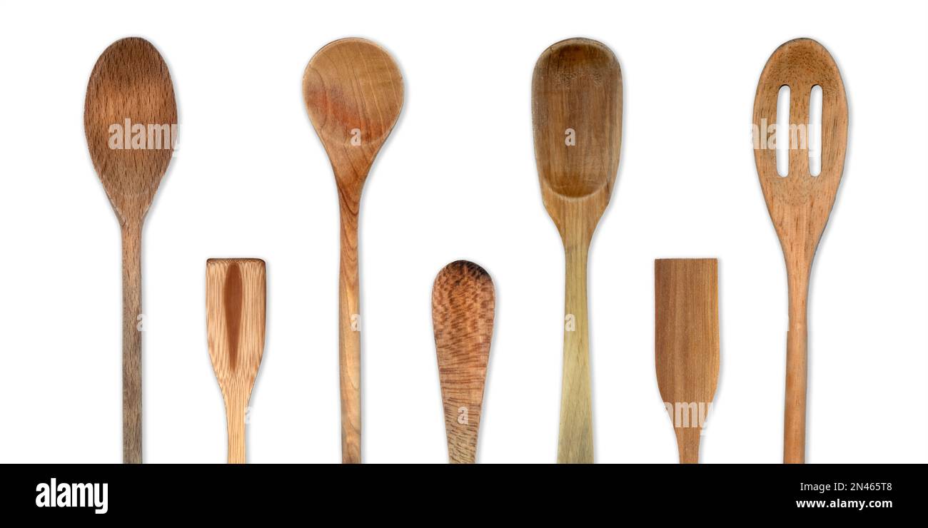 Topview of Set Cooking Wooden Utensils on White Background Stock Photo ...