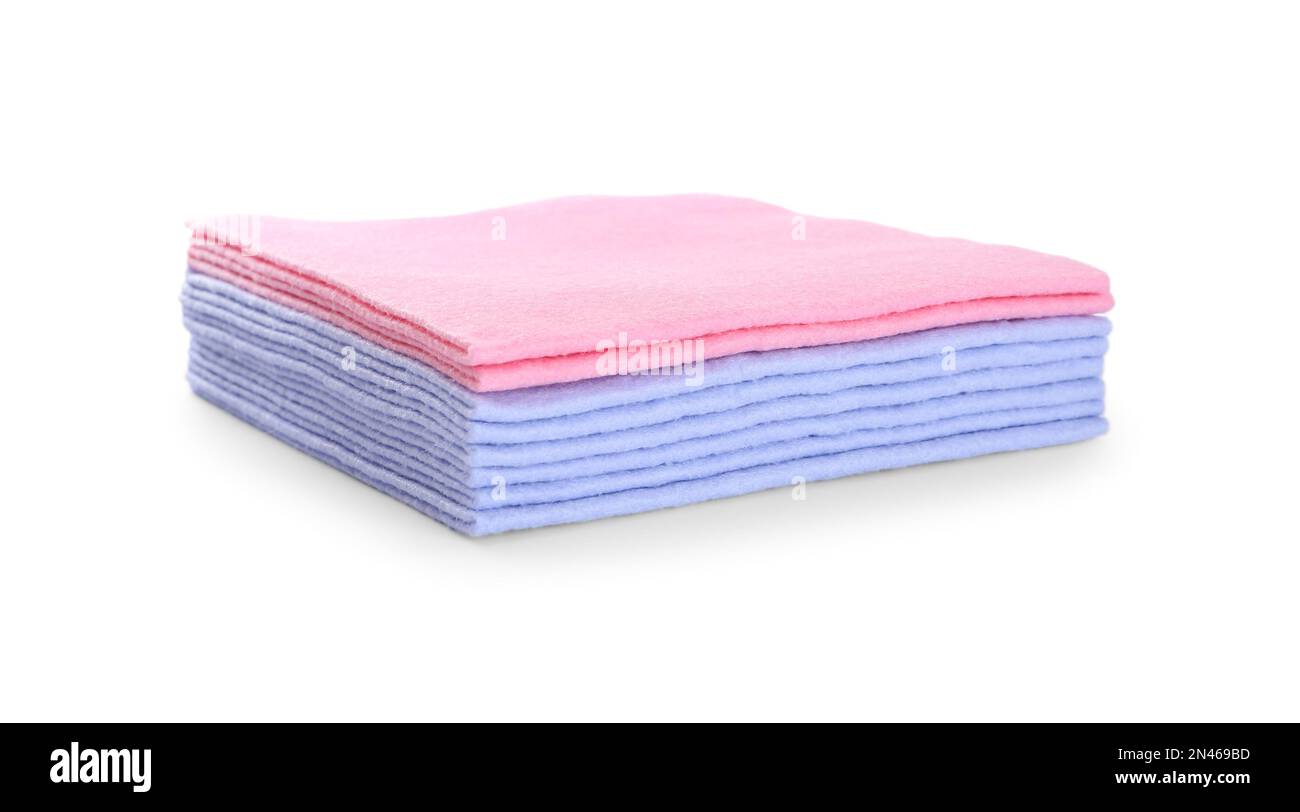 Stack of cleaning rags isolated on white Stock Photo Alamy