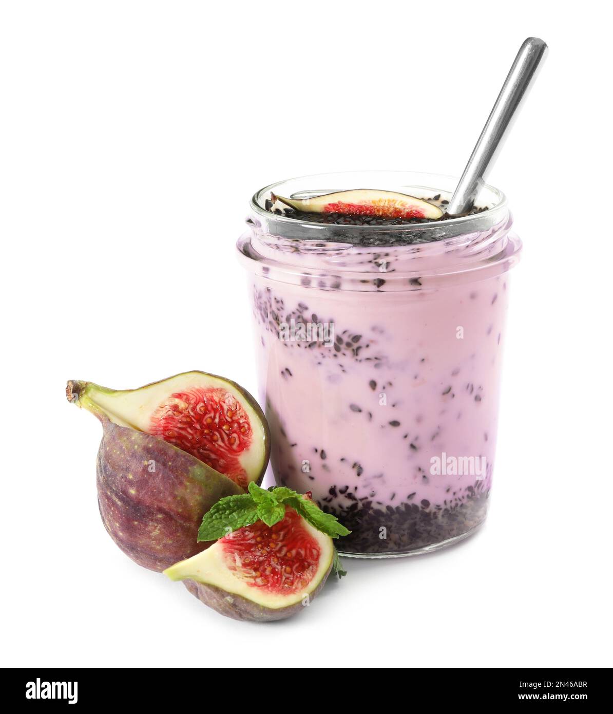 Delicious fig smoothie and ingredients on white background Stock Photo Alamy