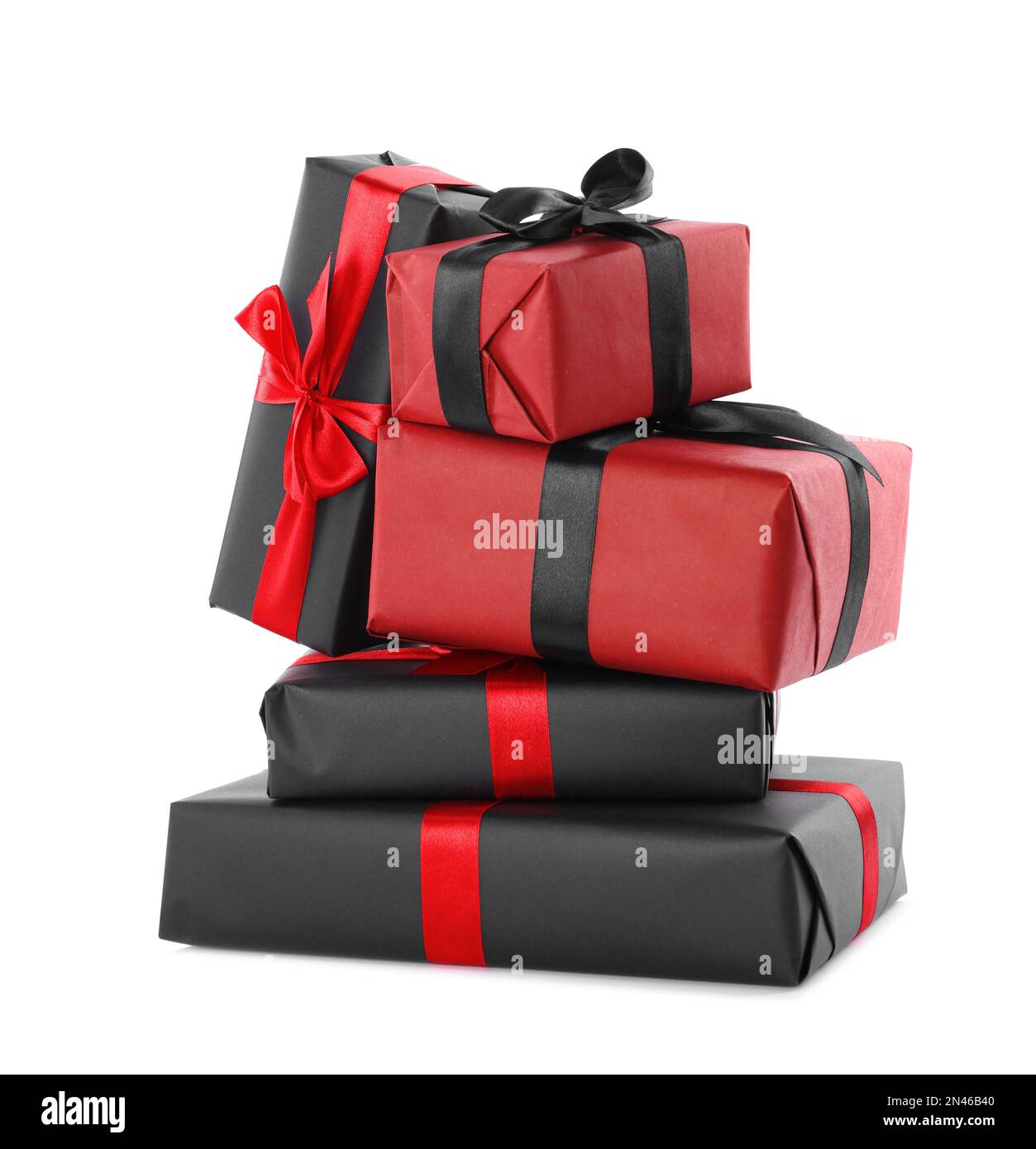 Gift boxes with bows isolated on white Stock Photo - Alamy