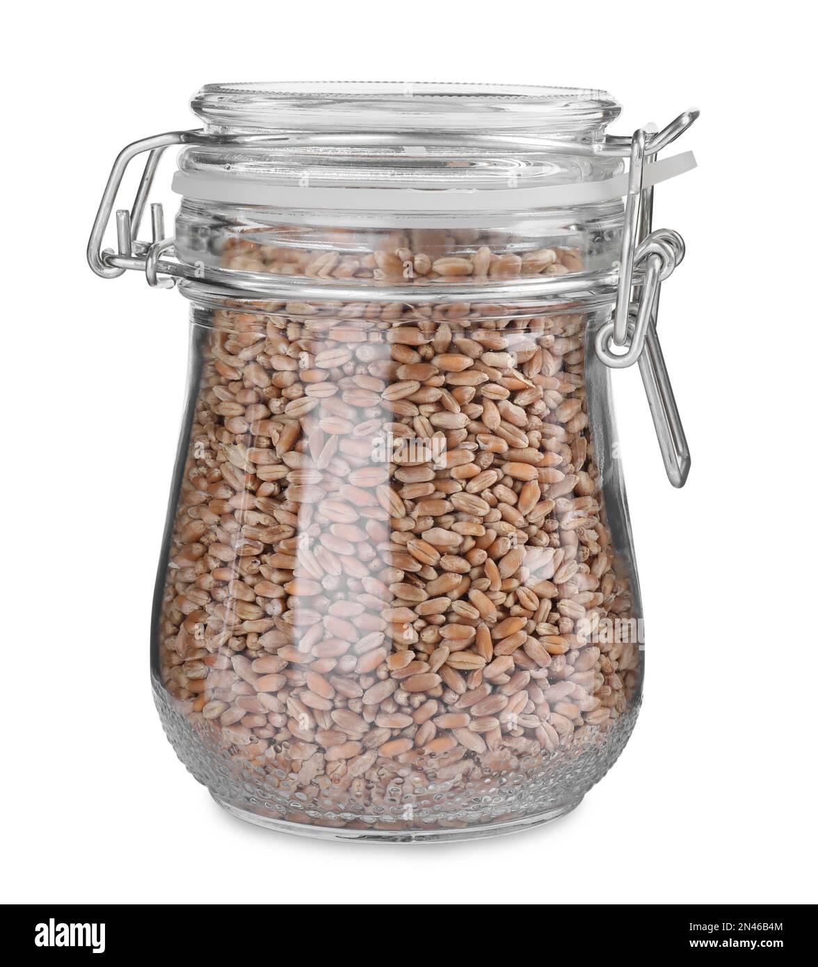 Glass jar with wheat grains isolated on white Stock Photo Alamy
