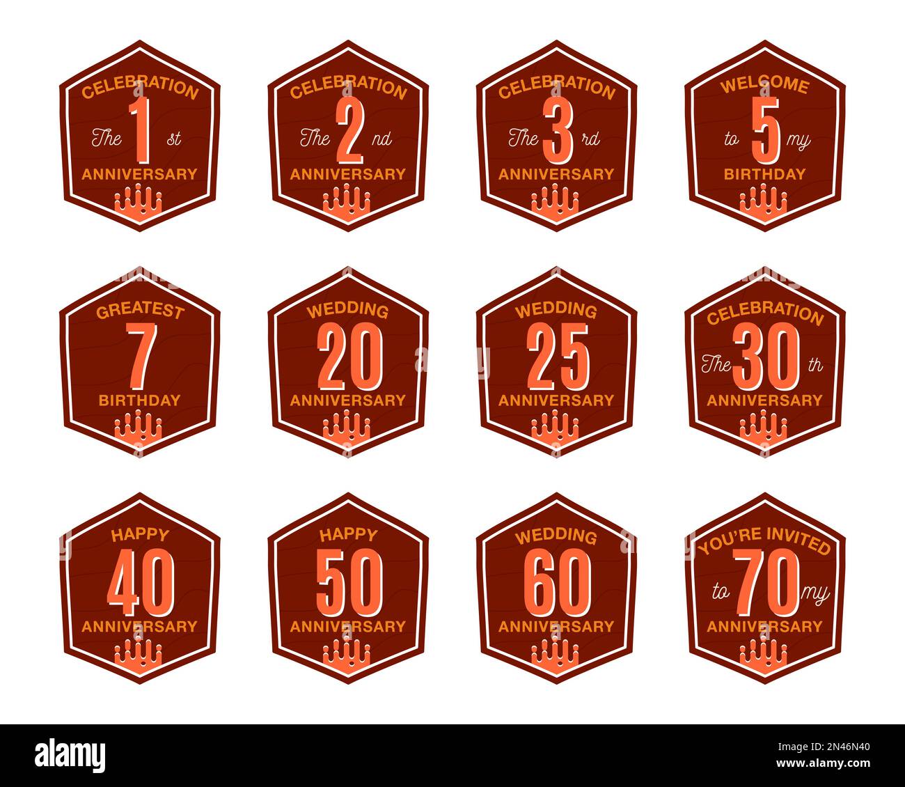 Anniversary Logo Templates Collection. Wedding badges in flat modern style and different color palletes. Birthday anniversary labels set. Stock vector Stock Vector