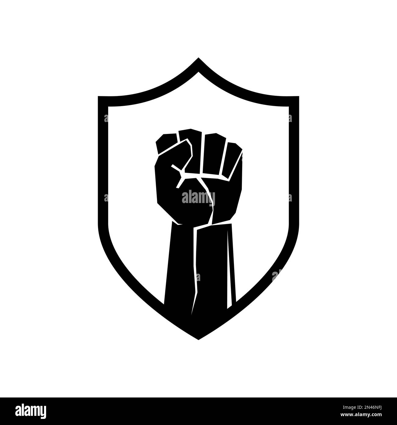 Raised fist symbol. Clenched fist symbol on a shield. Security or