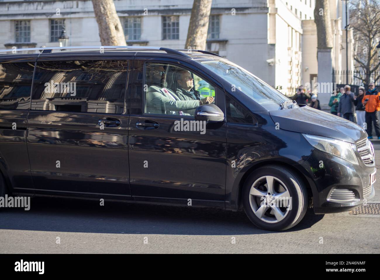 London, UK - Feb 8, 2023: Cars carrying President Volodymyr Zelensky as he makes his first visit to the UK since Russian invasion. Credit: Sinai Noor/Alamy Live News Stock Photo