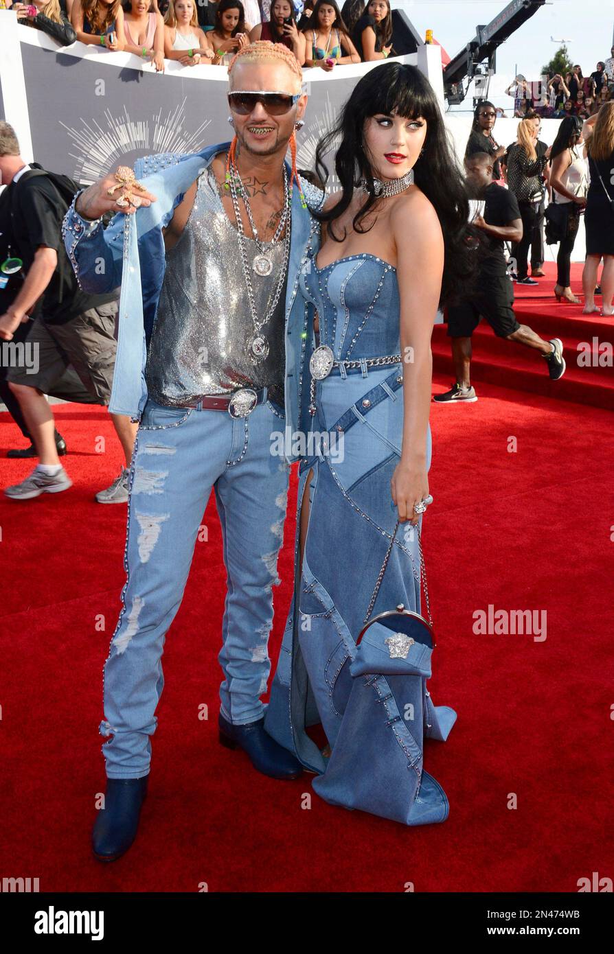 Riff Raff, left, and Katy Perry arrive at the MTV Video Music Awards at ...