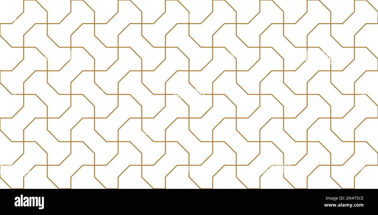 Abstract simple geometric vector seamless pattern. Gold line tessellation on white background. Light modern simple wallpaper, bright tile backdrop.  Stock Vector