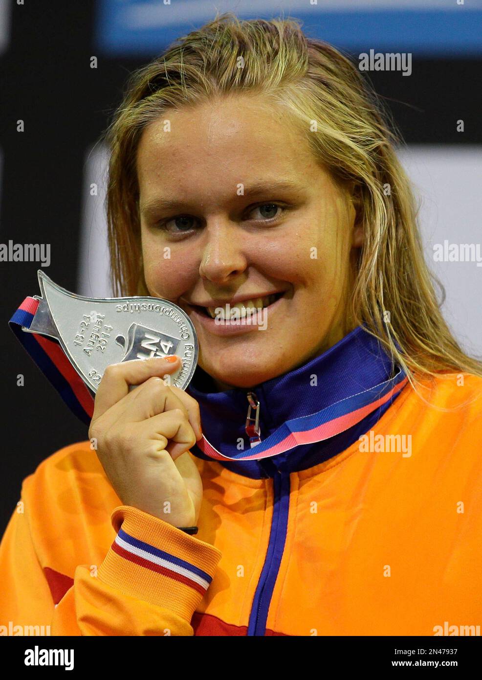 Netherlands' silver medal winner Sharon Rouwendaal shows off her medal