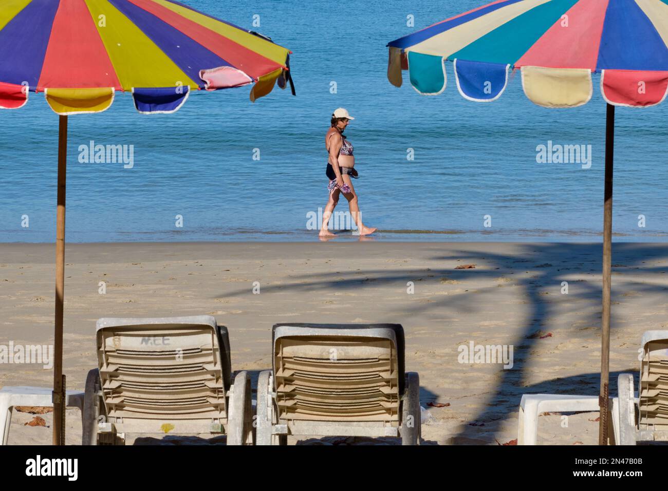 Foreground deck chairs on beach hi-res stock photography and images - Alamy