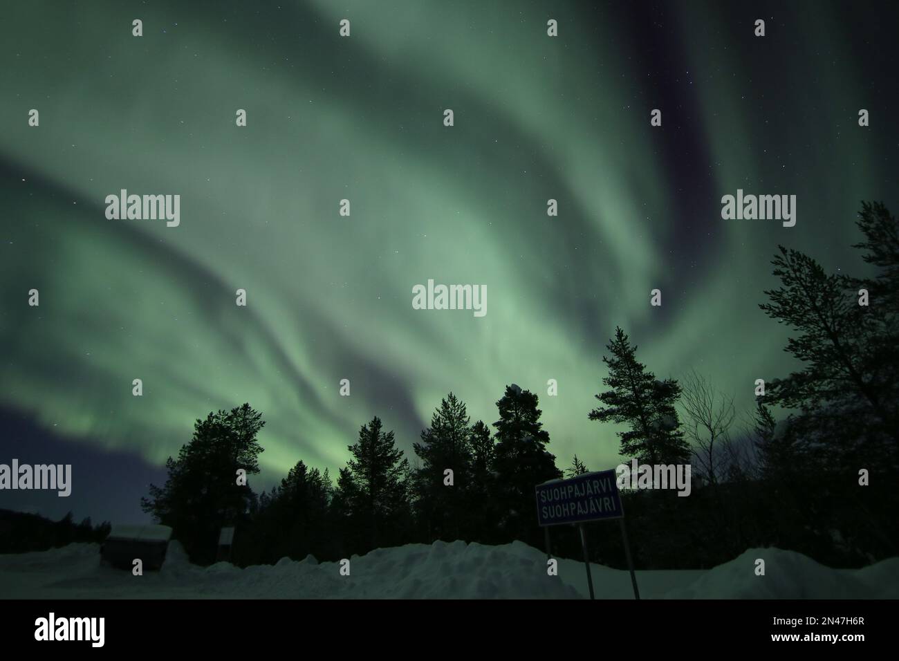 Northern lights (Aurora borealis) in north scandinavian winter, Finland Stock Photo