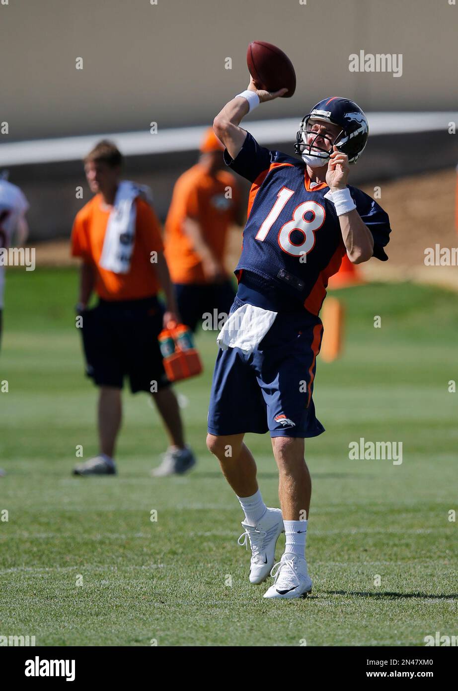 Denver Broncos quarterback Peyton Manning throws during a joint ...