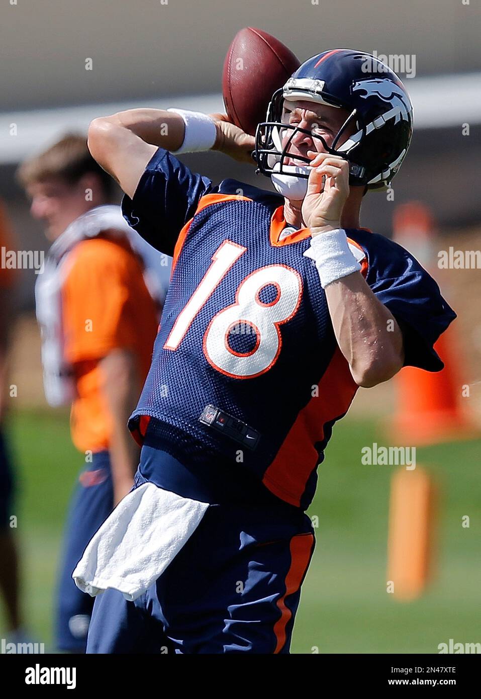 Denver Broncos quarterback Peyton Manning throws during a joint ...