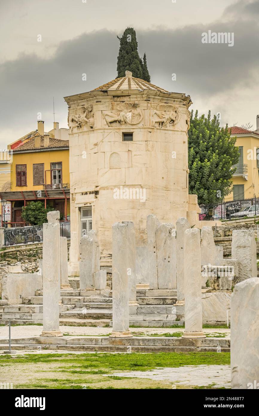 Reste von Säulengängen, Horologion des Andronikos, Römische Agora, Athen, Griechenland Stock Photo