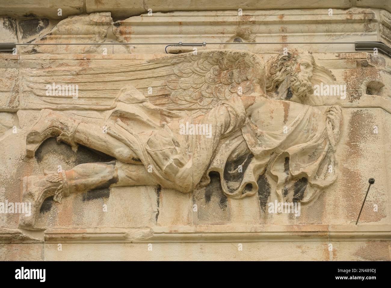 Relief Windgott, Turm der Winde, Römische Agora, Athen, Griechenland Stock Photo