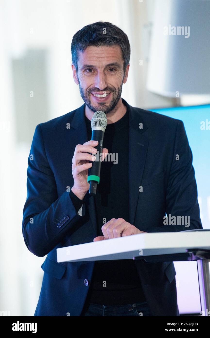SaintDenis, France, February 08, 2023, Tony Estanguet presenting pictograms for the Paris 2024