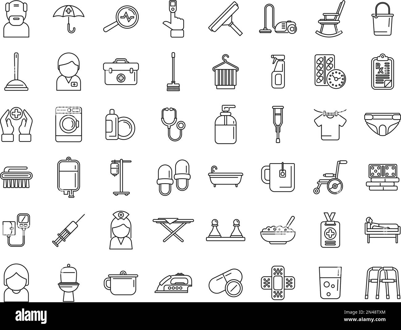 Home care services icons set outline vector. Care senior. Patient Stock