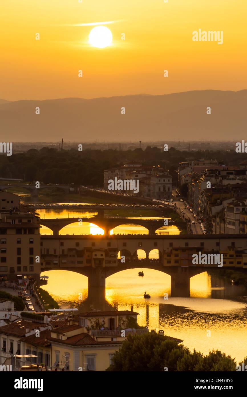 Around Florence, with views of the city at sunset from Piazzale Michelangelo Stock Photo