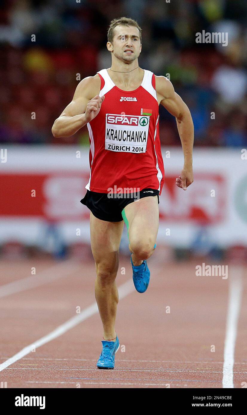 Belarus' Andrei Krauchanka runs in his 400m heat of the decathlon