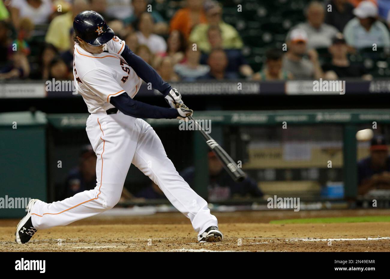 Houston Astros' Jake Marisnick (6) gets a high five from starting pitcher  Justin Verlander (35) in the dugout after Marisnick's home run during the  seventh inning of a baseball game against the