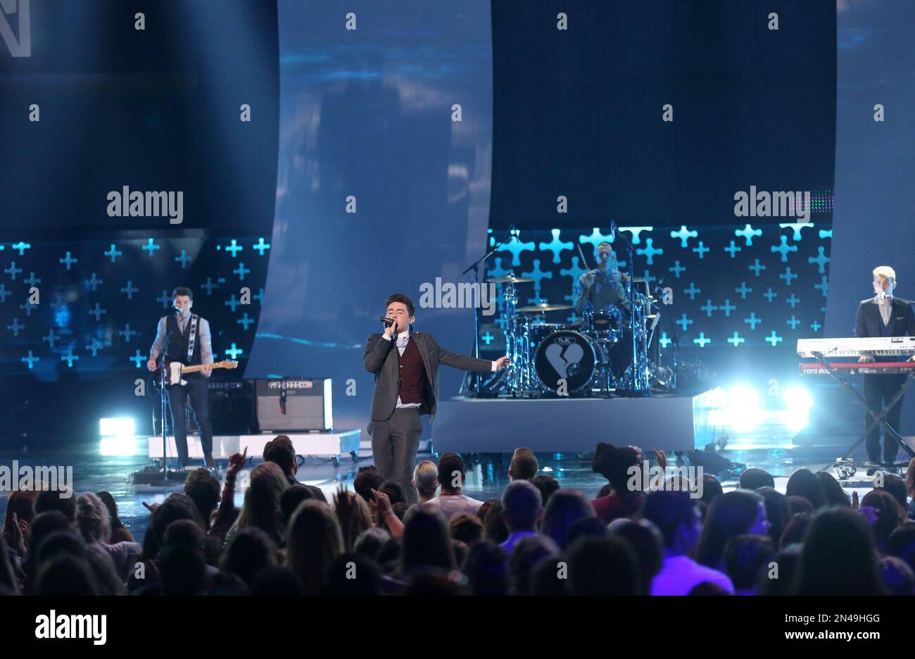 The musical group Rixton performs on stage at the Teen Choice Awards at ...