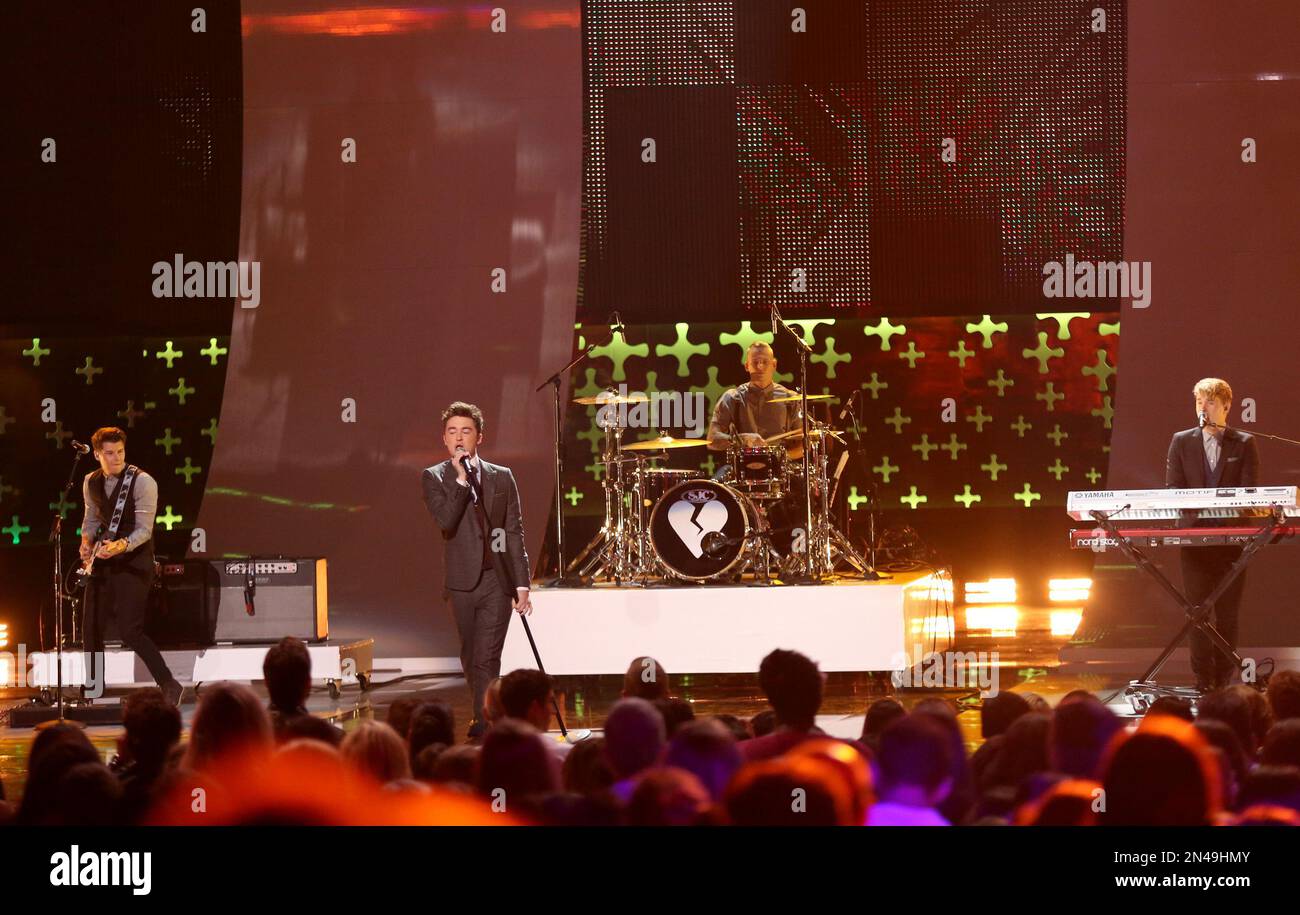 The musical group Rixton performs on stage at the Teen Choice Awards at ...